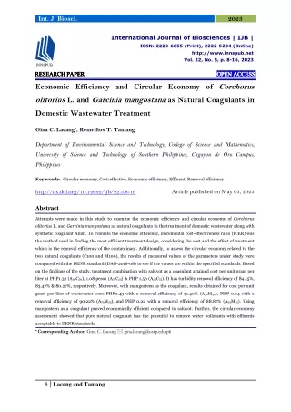 Economic Efficiency and Circular Economy of Corchorus olitorius L. and Garcinia