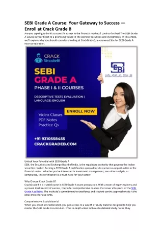 SEBI Grade A Course Your Gateway to Success - Enroll at Crack Grade B