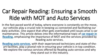 Car Repair Reading Ensuring a Smooth Ride with MOT and Auto Services