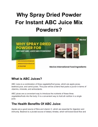 Why Spray Dried Powder For Instant ABC Juice Mix Powders_