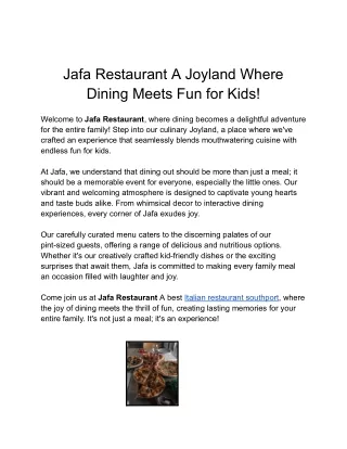 Jafa Restaurant A Joyland Where Dining Meets Fun for Kids