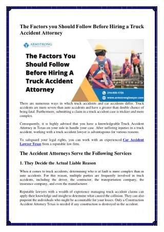 The Factors you Should Follow Before Hiring a Truck Accident Attorney