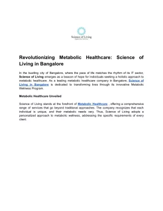 Revolutionizing Metabolic Healthcare_ Science of Living in Bangalore