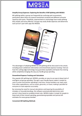 Simplify Group Expenses: Exploring the Benefits of Bill Splitting with MOSEA