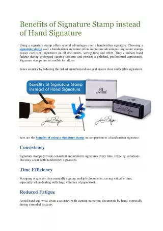 Benefits of Signature Stamp instead of Hand Signature