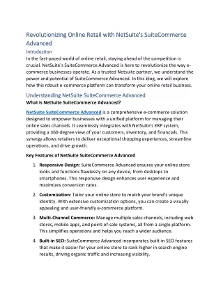 Revolutionizing Online Retail with NetSuite's SuiteCommerce Advanced