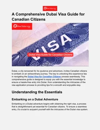 Dubai Visa Guide for Canadian Citizens