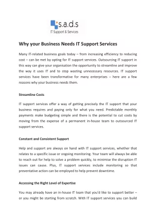 Why your Business Needs IT Support Services - SADS