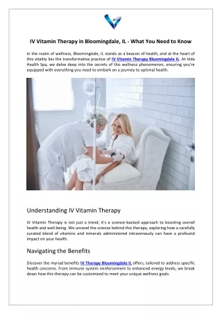 IV Vitamin Therapy in Bloomingdale, IL - What You Need to Know