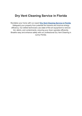 Best Dry Vent Cleaning Service In Florida