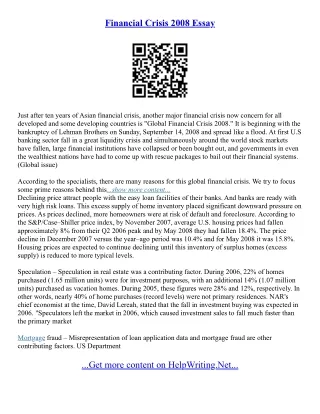 Financial Crisis Essay