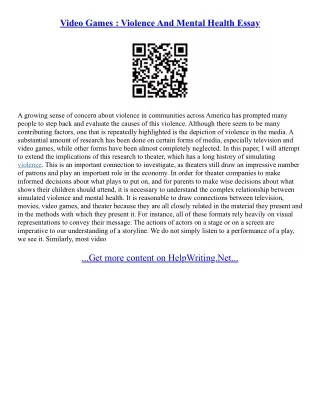 Video Games And Violence Essay