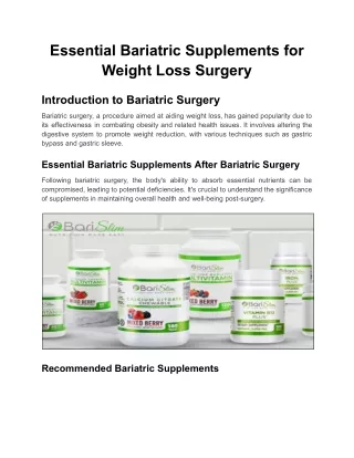 Essential Bariatric Supplements for Weight Loss Surgery