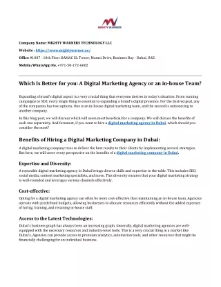 Digital Marketing Agency In Dubai - Mighty Warner