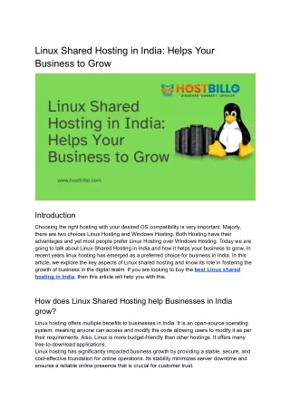 Linux Shared Hosting in India: Helps Your Business to Grow