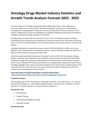 Oncology Drugs Market