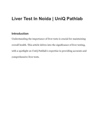 Liver Test In Noida | UniQ Pathlab