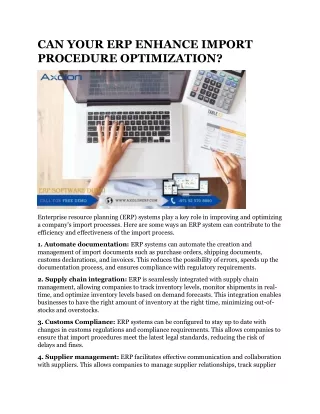 CAN YOUR ERP ENHANCE IMPORT PROCEDURE OPTIMIZATION