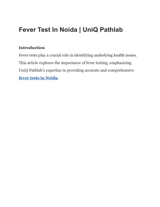 Fever Test In Noida | UniQ Pathlab