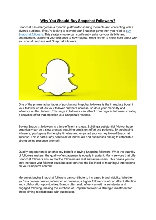 Why You Should Buy Snapchat Followers