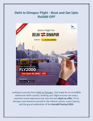 Delhi to Dimapur Flight - Book and Get Upto Rs2000 OFF