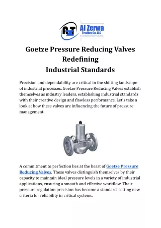 Goetze Pressure Reducing Valves Redefining Industrial Standards