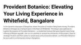 Provident Botanico_ Elevating Your Living Experience in Whitefield, Bangalore