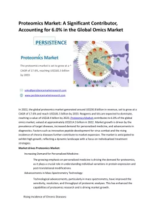 Proteomics Market: A Significant Contributor, Accounting for 6.0% in the Global