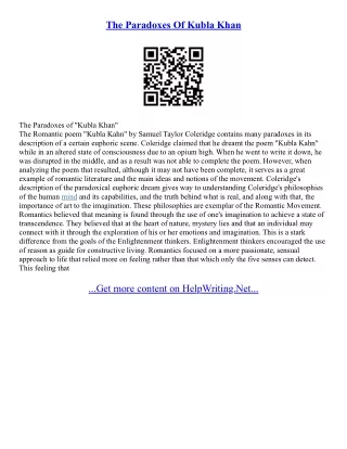 Kubla Khan Essay