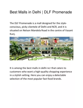 Best Malls in Delhi | DLF Promenade