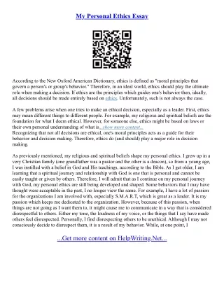 Sample Ethics Essay