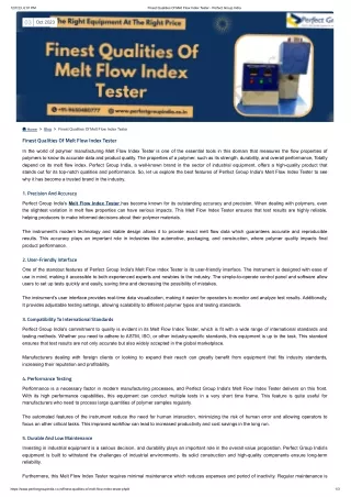 Finest Qualities Of Melt Flow Index Tester