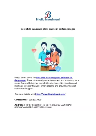 Best child insurance plans online in Sri Ganganagar