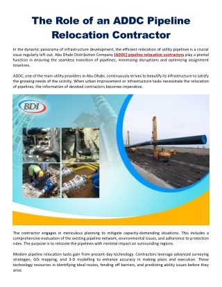 The Role of an ADDC Pipeline Relocation Contractor