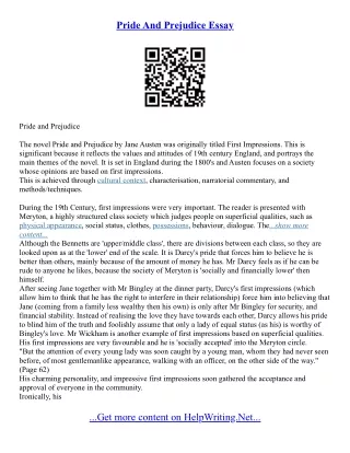 Critical Essays On Pride And Prejudice