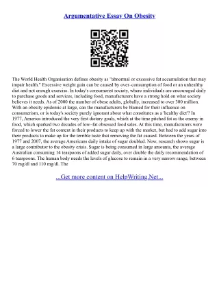 Obesity Argumentative Essay