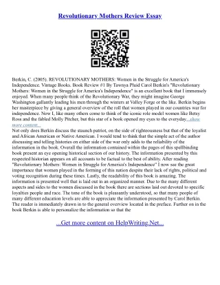 Revolutionary Mothers Essay