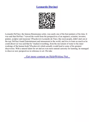 Leonardo Da Vinci Biography Essay