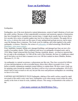 Essay On Earth Quake