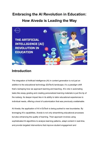 Embracing the AI Revolution in Education How Aiveda is Leading the Way