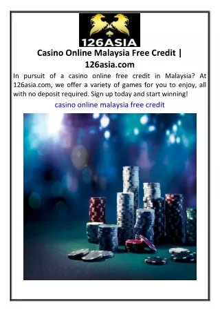 Casino Online Malaysia Free Credit  126asia.com