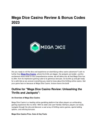 Mega Dice Casino Review & Bonus Codes 2023