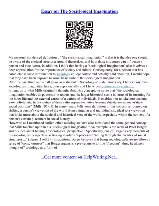 Sociological Imagination Essay