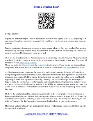 Essays About Teacher