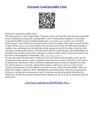 Extremely Loud And Incredibly Close Essay