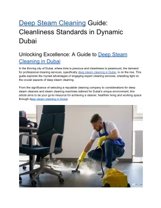 Deep Steam Cleaning Guide - Cleanliness Standards in Dynamic Dubai