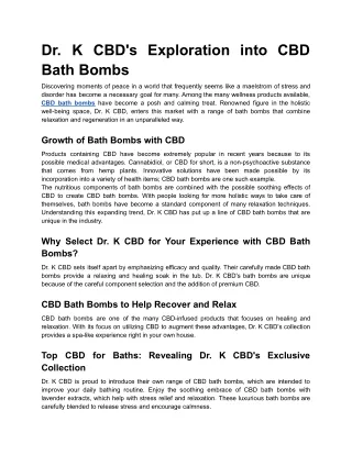 Dr. K CBD's Exploration into CBD Bath Bombs