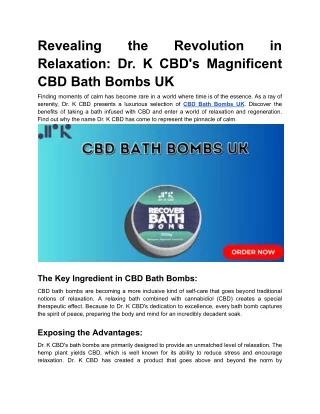 Unveiling the Relaxation Revolution_ Dr K CBD's Exceptional CBD Bath Bombs UK