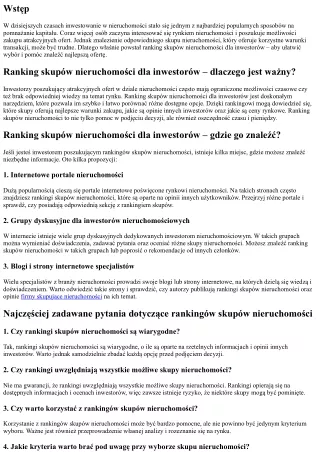 Ranking skupów nieruchomości dla inwestorów – gdzie szukać?