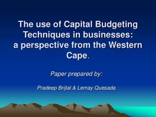 The use of Capital Budgeting Techniques in businesses: a perspective from the Western Cape .